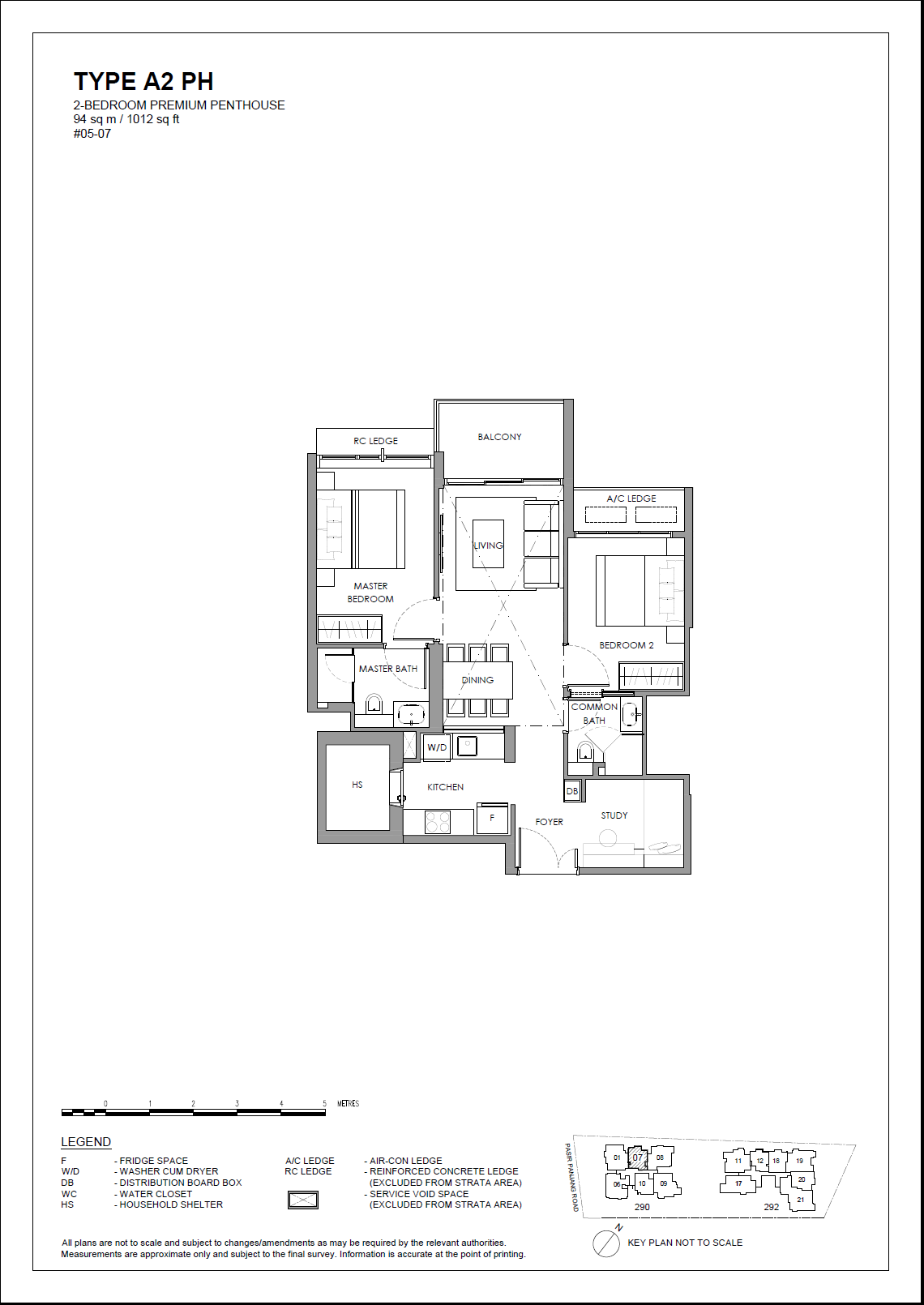 Floor plan of The Hillshore type A2 PH, Penthouse, 1,012 sq ft